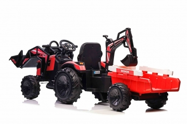 Kinderfahrzeug Traktor Ultimate X2 24V mit Front/Hecklader und Anhänger 2m länge Elektrotraktor Kinderauto Kindertraktor rot