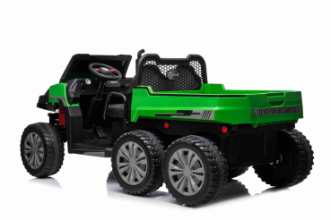 Kinderauto 24V Lithium-Batterie 4 x 200Watt Gesamt 800Watt Kinder Elektro Auto BIG LOADER der 6 x 6 Crawler XXL 1,5 Meter Bluetooth USB Ledersitz EVA Gummiräder 2,4 GHZ grün