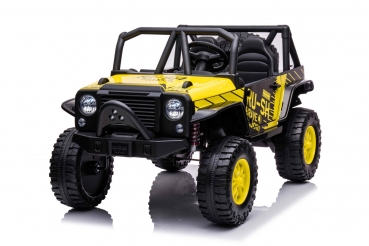 Kinderfahrzeug XXL Raptor Rush 24V 4 x 50Watt Kinder Elektro Auto Elektro Zweisitzer Ledersitz EVA Räder gelb