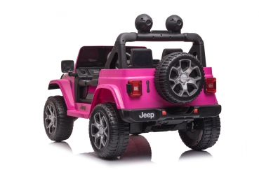 Kinderfahrzeug 12V 4WD Kinderelektro Auto Kinderauto Jeep Wrangler Rubicon Limited Edition pink Geländeauto USB EVA Gummiräder Ledersitz