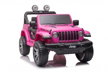 Kinderfahrzeug 12V 4WD Kinderelektro Auto Kinderauto Jeep Wrangler Rubicon Limited Edition pink Geländeauto USB EVA Gummiräder Ledersitz