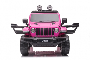 Kinderfahrzeug 12V 4WD Kinderelektro Auto Kinderauto Jeep Wrangler Rubicon Limited Edition pink Geländeauto USB EVA Gummiräder Ledersitz