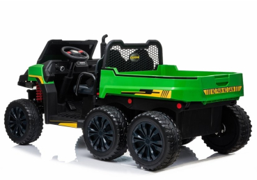 Kinderauto 24V Lithium-Batterie 4 x 200Watt Gesamt 800Watt Kinder Elektro Auto BIG LOADER der 6 x 6 Crawler XXL 1,5 Meter Bluetooth USB Ledersitz EVA Gummiräder 2,4 GHZ grün