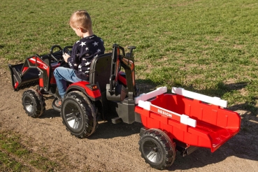 Kinderfahrzeug Traktor Ultimate X2 24V mit Front/Hecklader und Anhänger 2m länge Elektrotraktor Kinderauto Kindertraktor rot