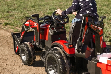 Kinderfahrzeug Traktor Ultimate X2 24V mit Front/Hecklader und Anhänger 2m länge Elektrotraktor Kinderauto Kindertraktor rot