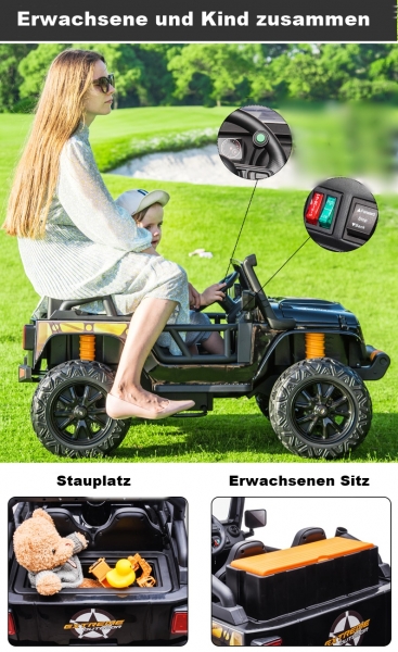 Kinderfahrzeug Geländeauto Hercules 100Kg Tragkraft Kind & Erwachsenen 12V 10 Ah Kinder elektro Auto Kinderauto 4WD Allrad USB EVA Gummiräder Ledersitz SW