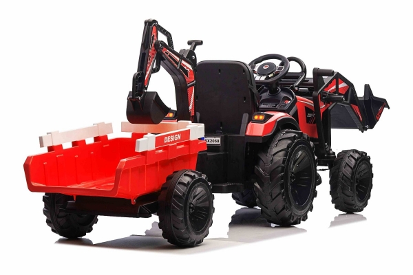 Kinderfahrzeug Traktor Ultimate X2 24V mit Front/Hecklader und Anhänger 2m länge Elektrotraktor Kinderauto Kindertraktor rot