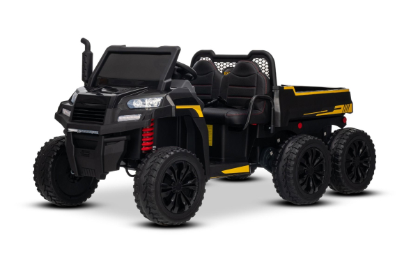 Kinderfahrzeug Kinderauto 24V Lithium-Batterie 4 x 200Watt Gesamt 800Watt Kinder Elektro Auto BIG LOADER der 6 x 6 Crawler XXL 1,5 Meter Bluetooth USB Ledersitz EVA Gummiräder 2,4 GHZ schwarz