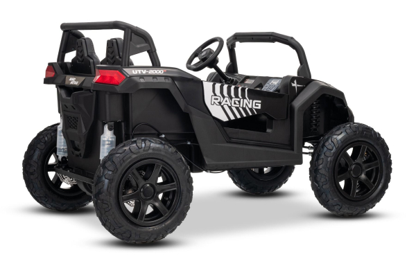 Kinderauto 24V Lithium Batterie Strong Kinder Elektro Auto 15km/h Kinderfahrzeug Elektro UTV2000 Strong Brushless Motor Metallgetriebe Luftreifen Scheibenbremsen Zweisitzer Ledersitz schwarz