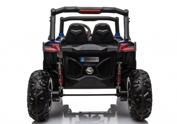 Kinderfahrzeug 12V Kinder Elektro Auto Kinderquad Spyder Echtlackierung Elektro Quad Elektromotorrad UTV MX 4 WD Allrad Ledersitz EVA Gummiräder blau