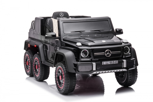 Kinderfahrzeug 12V Kinder Elektro Auto Mercedes  G63 6x45Watt  Allrad Antrieb Crawler USB Ledersitz EVA Gummiräder 2,4 GHZ schwarz