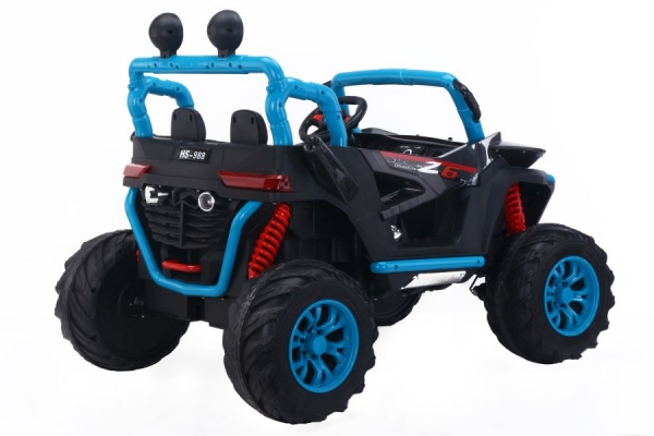 Kinderfahrzeug 12V Zweisitzer Kinder Elektro Auto Buggy STRANGE XXL Elektro 4 WD Allrad Ledersitz EVA Gummiräder blau