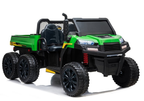 Kinderauto 24V Lithium-Batterie 4 x 200Watt Gesamt 800Watt Kinder Elektro Auto BIG LOADER der 6 x 6 Crawler XXL 1,5 Meter Bluetooth USB Ledersitz EVA Gummiräder 2,4 GHZ grün