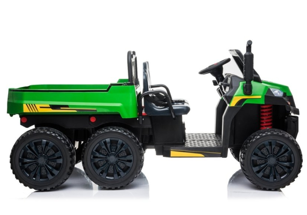 Kinderauto 24V Lithium-Batterie 4 x 200Watt Gesamt 800Watt Kinder Elektro Auto BIG LOADER der 6 x 6 Crawler XXL 1,5 Meter Bluetooth USB Ledersitz EVA Gummiräder 2,4 GHZ grün