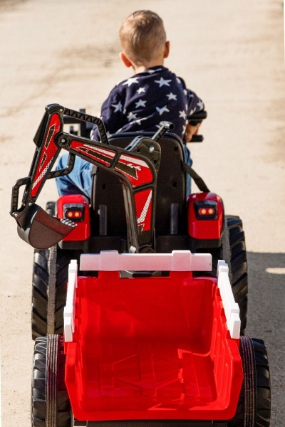 Kinderfahrzeug Traktor Ultimate X2 24V mit Front/Hecklader und Anhänger 2m länge Elektrotraktor Kinderauto Kindertraktor rot