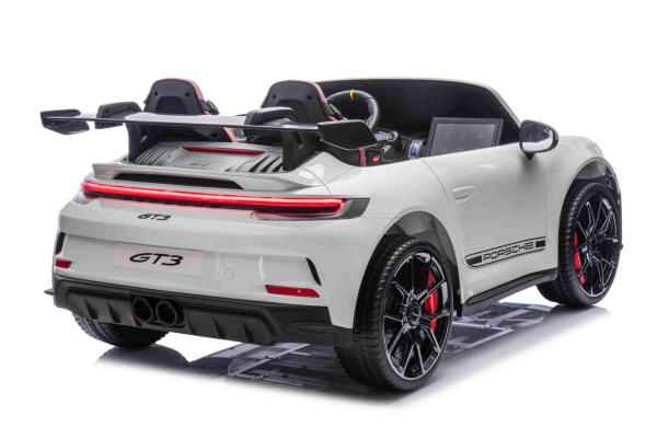 Kinderfahrzeug Kinderauto Porsche 911 GT3 24V 4x4 zwei Sitzer 800W Lithium-Batterie LED ORIGINALE Lizenz weiß